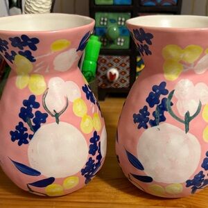 Anthropologie Pink and Yellow Floral Vases
